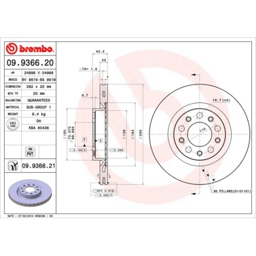 BREMBO Bremsscheibe PRIME LINE - UV Coated