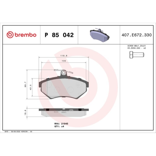 BREMBO Bremsbelagsatz, Scheibenbremse PRIME LINE