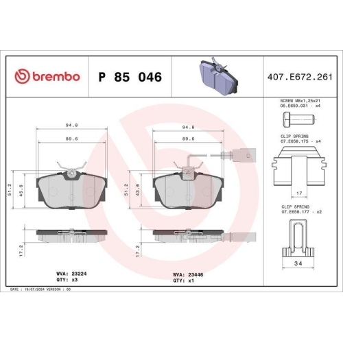 BREMBO Bremsbelagsatz, Scheibenbremse PRIME LINE