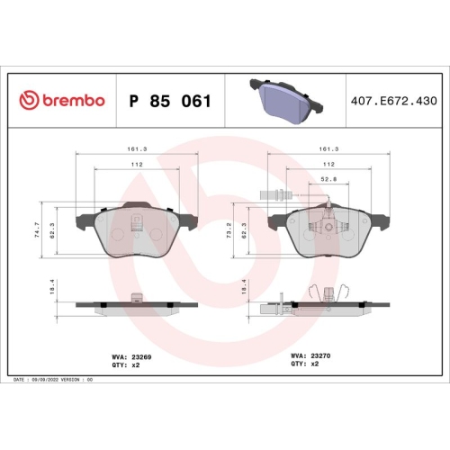 BREMBO Bremsbelagsatz, Scheibenbremse PRIME LINE