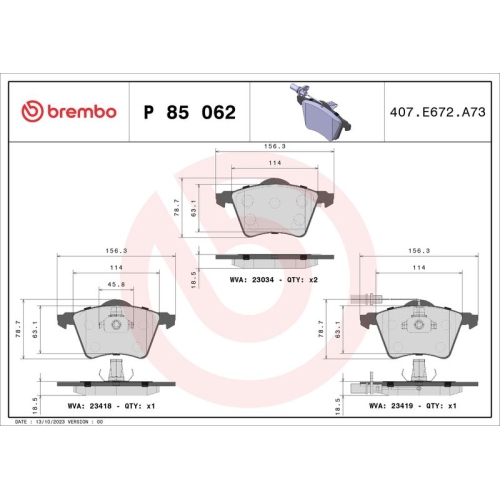 BREMBO Bremsbelagsatz, Scheibenbremse PRIME LINE