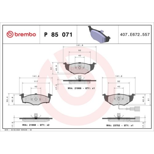 BREMBO Bremsbelagsatz, Scheibenbremse PRIME LINE