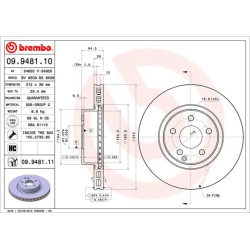 BREMBO Bremsscheibe PRIME LINE - UV Coated