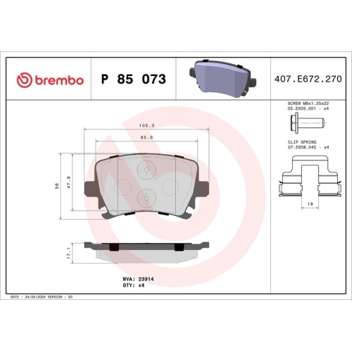 BREMBO Bremsbelagsatz, Scheibenbremse PRIME LINE