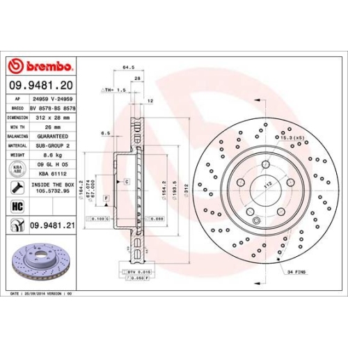 BREMBO Bremsscheibe PRIME LINE - UV Coated