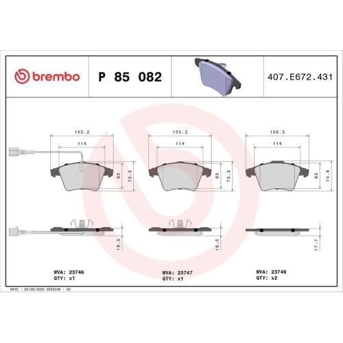 BREMBO Bremsbelagsatz, Scheibenbremse PRIME LINE