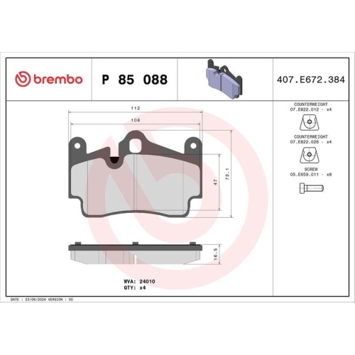 BREMBO Bremsbelagsatz, Scheibenbremse PRIME LINE