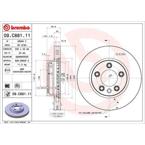 BREMBO Bremsscheibe PRIME LINE - UV Coated