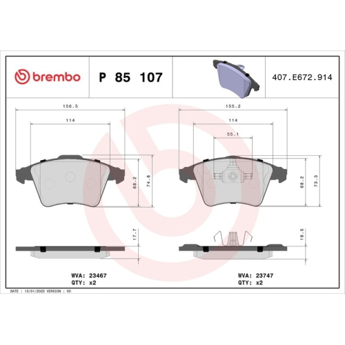 BREMBO Bremsbelagsatz, Scheibenbremse PRIME LINE