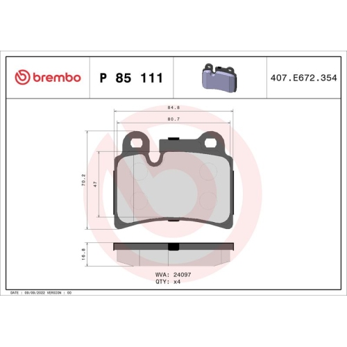 BREMBO Bremsbelagsatz, Scheibenbremse PRIME LINE