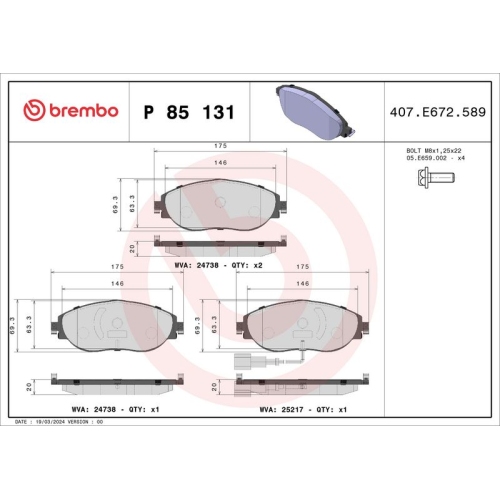 BREMBO Bremsbelagsatz, Scheibenbremse PRIME LINE