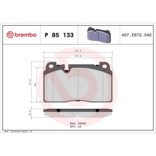 BREMBO Bremsbelagsatz, Scheibenbremse PRIME LINE