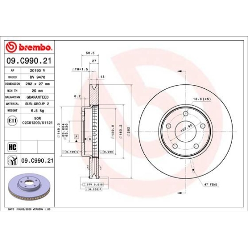 BREMBO Bremsscheibe PRIME LINE - UV Coated