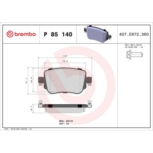 BREMBO Bremsbelagsatz, Scheibenbremse PRIME LINE