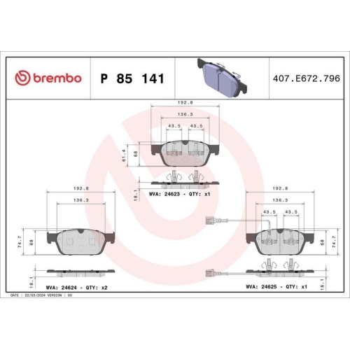 BREMBO Bremsbelagsatz, Scheibenbremse PRIME LINE