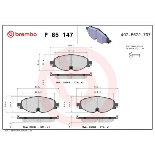 BREMBO Bremsbelagsatz, Scheibenbremse XTRA LINE