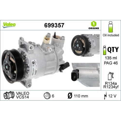 VALEO Kompressor, Klimaanlage VALEO ORIGINS NEW OE TECHNOLOGIE