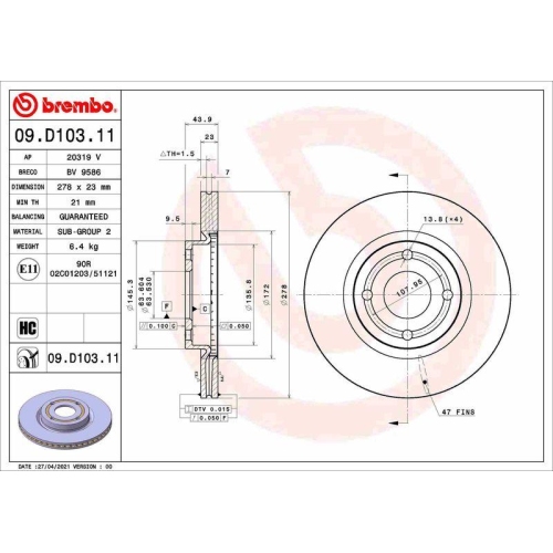 BREMBO Bremsscheibe PRIME LINE - UV Coated