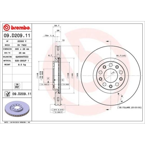 BREMBO Bremsscheibe PRIME LINE - UV Coated