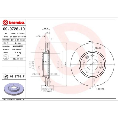 BREMBO Bremsscheibe PRIME LINE - UV Coated