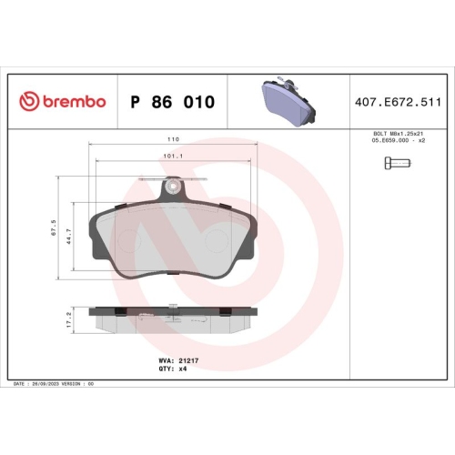 BREMBO Bremsbelagsatz, Scheibenbremse PRIME LINE