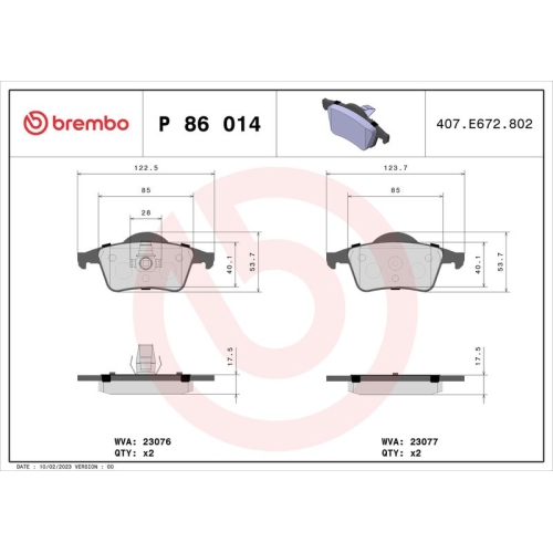 BREMBO Bremsbelagsatz, Scheibenbremse PRIME LINE