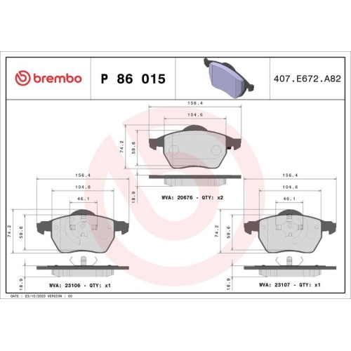 BREMBO Bremsbelagsatz, Scheibenbremse PRIME LINE