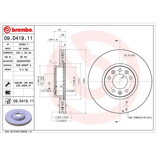 BREMBO Bremsscheibe PRIME LINE - UV Coated