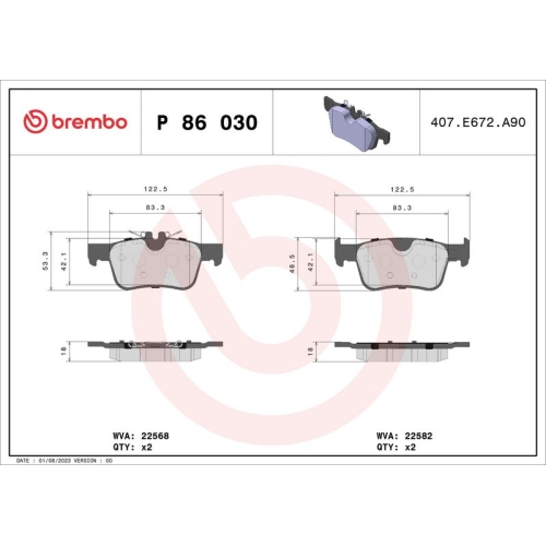 BREMBO Bremsbelagsatz, Scheibenbremse PRIME LINE