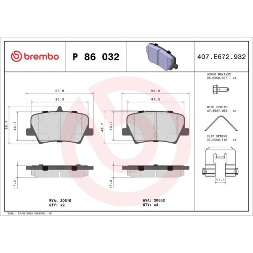 BREMBO Bremsbelagsatz, Scheibenbremse PRIME LINE