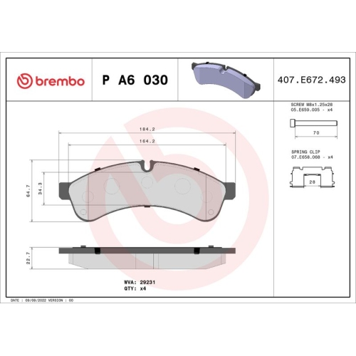 BREMBO Bremsbelagsatz, Scheibenbremse PRIME LINE