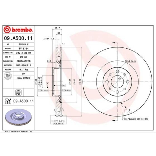 BREMBO Bremsscheibe PRIME LINE - UV Coated