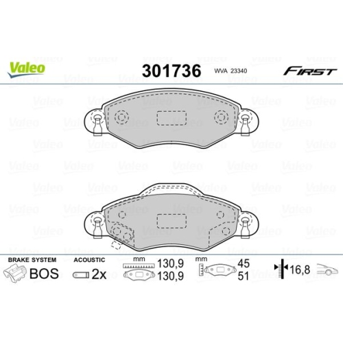 VALEO Bremsbelagsatz, Scheibenbremse FIRST
