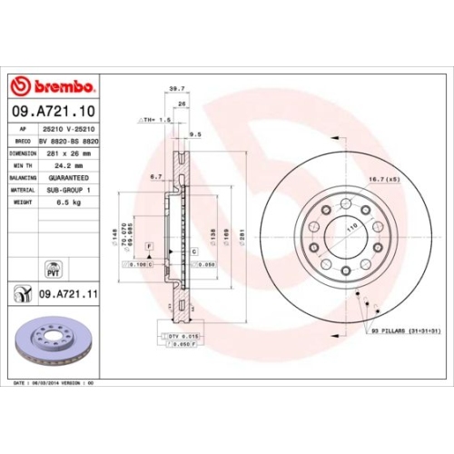 BREMBO Bremsscheibe PRIME LINE - UV Coated