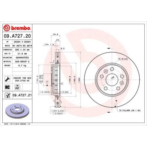 BREMBO Bremsscheibe PRIME LINE - UV Coated