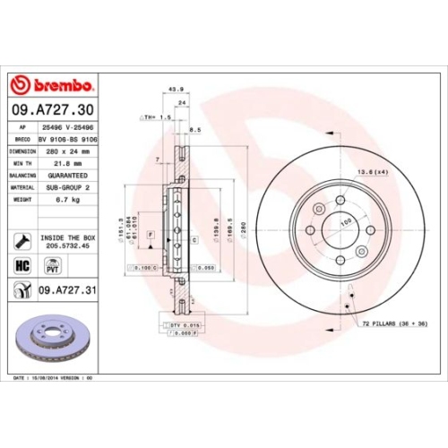 BREMBO Bremsscheibe PRIME LINE - UV Coated