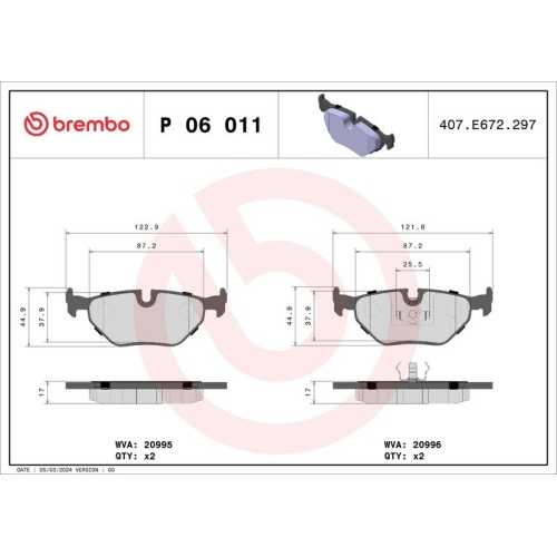 BREMBO Bremsbelagsatz, Scheibenbremse PRIME LINE