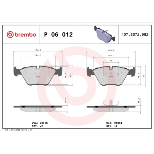 BREMBO Bremsbelagsatz, Scheibenbremse PRIME LINE