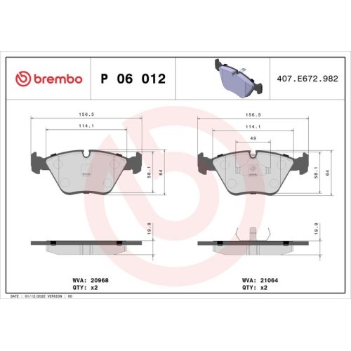 BREMBO Bremsbelagsatz, Scheibenbremse PRIME LINE