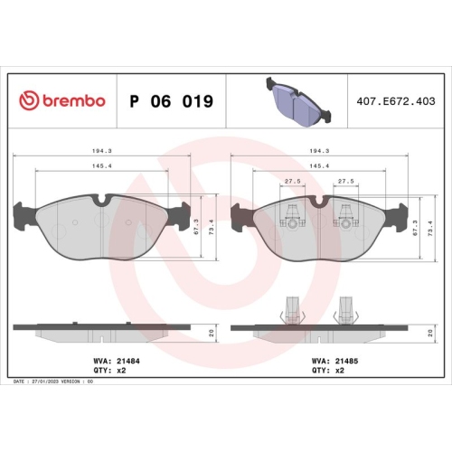 BREMBO Bremsbelagsatz, Scheibenbremse PRIME LINE