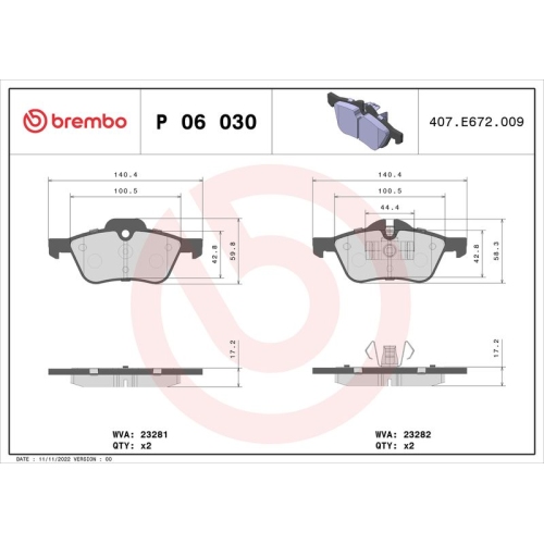 BREMBO Bremsbelagsatz, Scheibenbremse PRIME LINE