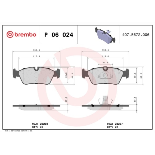 BREMBO Bremsbelagsatz, Scheibenbremse PRIME LINE