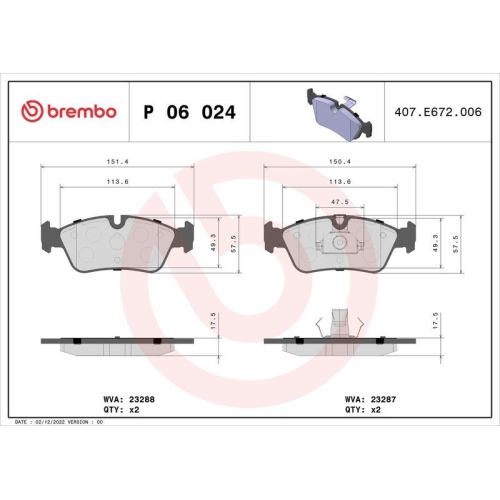 BREMBO Bremsbelagsatz, Scheibenbremse PRIME LINE