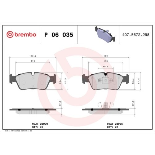 BREMBO Bremsbelagsatz, Scheibenbremse PRIME LINE