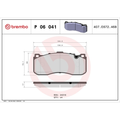 BREMBO Bremsbelagsatz, Scheibenbremse PRIME LINE