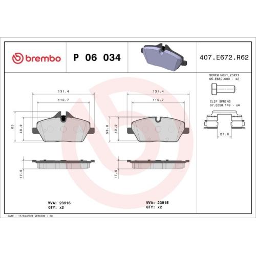 BREMBO Bremsbelagsatz, Scheibenbremse PRIME LINE