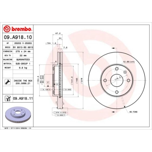 BREMBO Bremsscheibe PRIME LINE - UV Coated