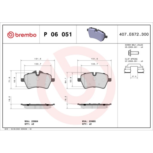 BREMBO Bremsbelagsatz, Scheibenbremse PRIME LINE