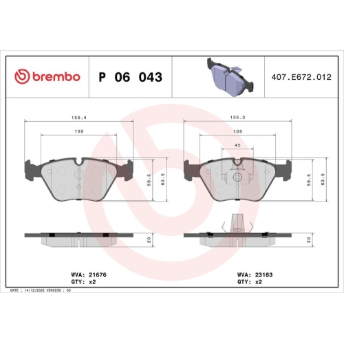 BREMBO Bremsbelagsatz, Scheibenbremse PRIME LINE