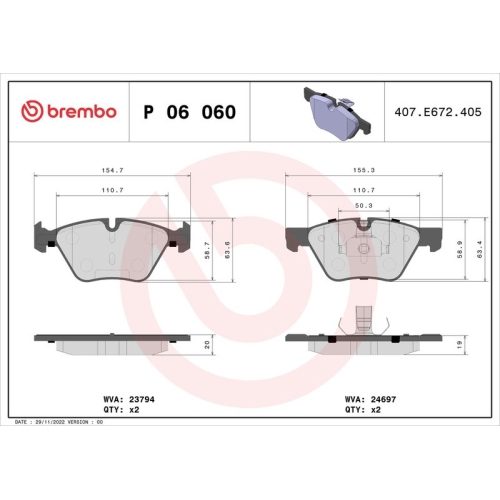 BREMBO Bremsbelagsatz, Scheibenbremse PRIME LINE